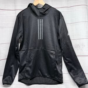 Adidas Climawarm Hoodie Men's Medium Gray Black 3 Stripe Center Tech Fleece